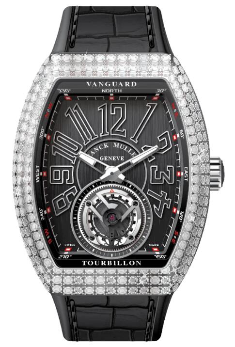 Buy Franck Muller Vanguard Tourbillon Stainless Steel White Diamonds Case - Black Replica Watch for sale Cheap Price V 41 T D (NR) (AC) (NR NR AC)